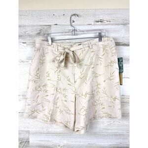 Directives Womens 18 Tan Green Leaf Lightweight Summer Beach Vibe Shorts NEW